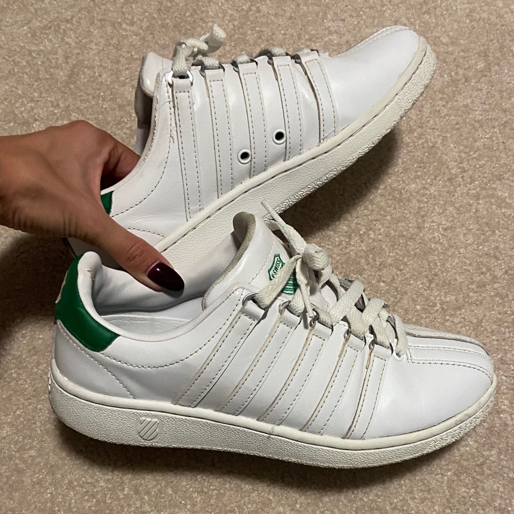 K-Swiss women’s Classic White and Green Sneakers